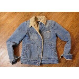 VTG American Eagle Sherpa Lined Denim Jacket Womens XS Blue Snap 90s Trucker